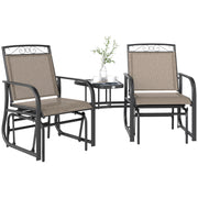 Outsunny - Outdoor Glider Bench with Coffee Table, Patio 2-Seat Rocking Chair Swing Loveseat with Breathable Sling for Backyard Garden Porch, Brown