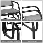 Outsunny - Patio Glider with Breathable Mesh Fabric Seat & Backrest, Metal Frame Outdoor Glider Swing Chair with Armrests, Grey
