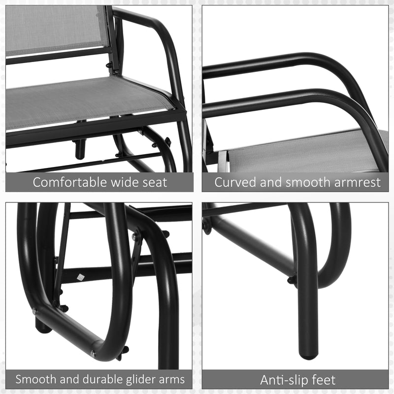 Outsunny - Patio Glider with Breathable Mesh Fabric Seat & Backrest, Metal Frame Outdoor Glider Swing Chair with Armrests, Grey