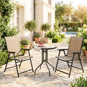 Outsunny - 3 Pieces Bistro Set, Small Patio Furniture Set with Stackable Mesh Chairs, Glass Table for Garden, Light Mixed Brown