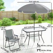 Outsunny - 8 Piece Patio Table and Chairs Set with Folding Chairs, Tempered Glass Tabletop and Umbrella for Garden, Grey