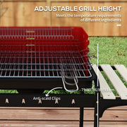 Outsunny - Charcoal Barbecue Grill with Adjustable Grill Height, Portable BBQ Trolley with Ash Catcher and Wheels, Red