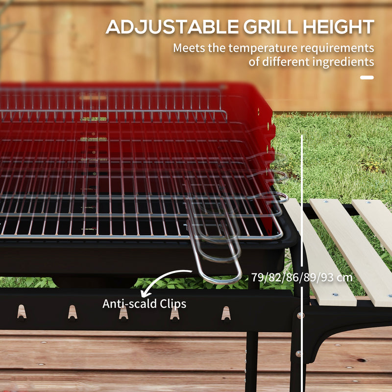 Outsunny - Charcoal Barbecue Grill with Adjustable Grill Height, Portable BBQ Trolley with Ash Catcher and Wheels, Red