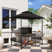 Outsunny - 8' x 5' Barbecue Gazebo, 2-Tier BBQ Gazebo with 2 Side Shelves, Storage Basket, Hanging Hooks, Dark Grey