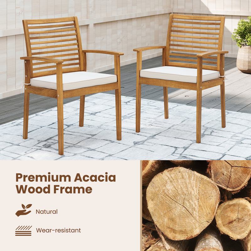 Costway - Outdoor Patio Dining Chairs Set of 2 with Removable Padded Cushion and Slatted Backrest-Beige