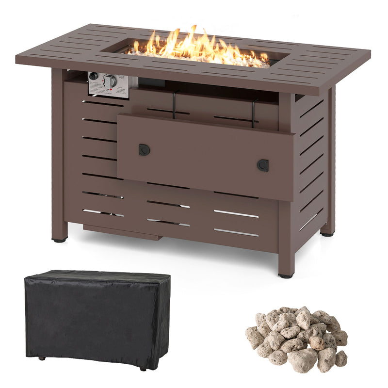 Costway - 40 Inch Outdoor Propane Fire Pit Rectangle Gas Fire Table with Lava Rocks-Brown