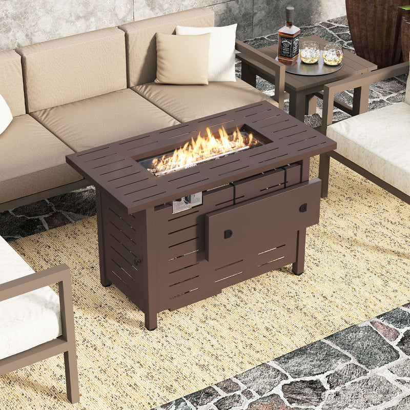 Costway - 40 Inch Outdoor Propane Fire Pit Rectangle Gas Fire Table with Lava Rocks-Brown