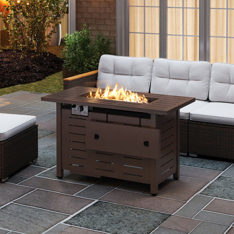 Costway - 40 Inch Outdoor Propane Fire Pit Rectangle Gas Fire Table with Lava Rocks-Brown