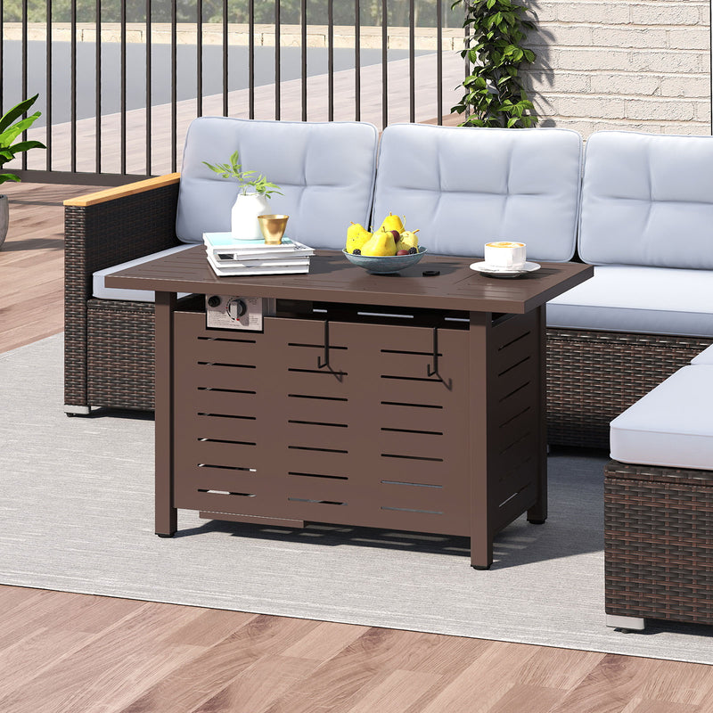Costway - 40 Inch Outdoor Propane Fire Pit Rectangle Gas Fire Table with Lava Rocks-Brown