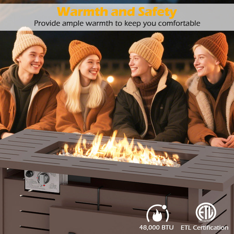 Costway - 40 Inch Outdoor Propane Fire Pit Rectangle Gas Fire Table with Lava Rocks-Brown