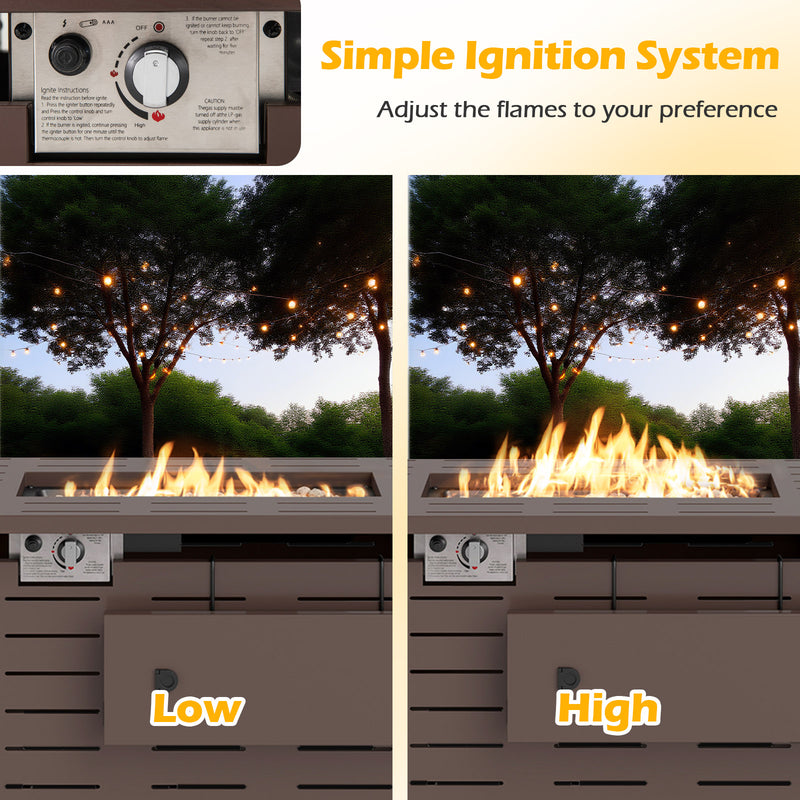 Costway - 40 Inch Outdoor Propane Fire Pit Rectangle Gas Fire Table with Lava Rocks-Brown
