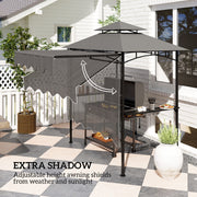 Outsunny - 8' x 7.6' Grill Gazebo, Double Tiered Barbecue Grill Gazebo Shelter w/ Side Awning, 2 Side Shelves, 6 Hooks, Dark Grey