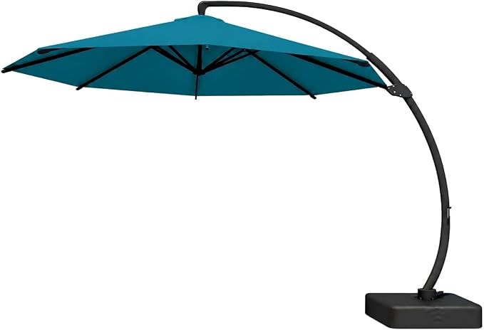 11FT Cantilever Umbrella with Base – Large Curvy Outdoor Aluminum Offset Umbrella with 360° Rotation, UV-Resistant Canopy for Patio, Garden & Backyard (Creamy White)