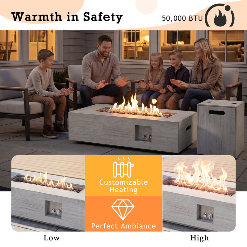 Costway - 42 Inch 50 000 BTU Outdoor Rectangular Fire Table with Tank Holder