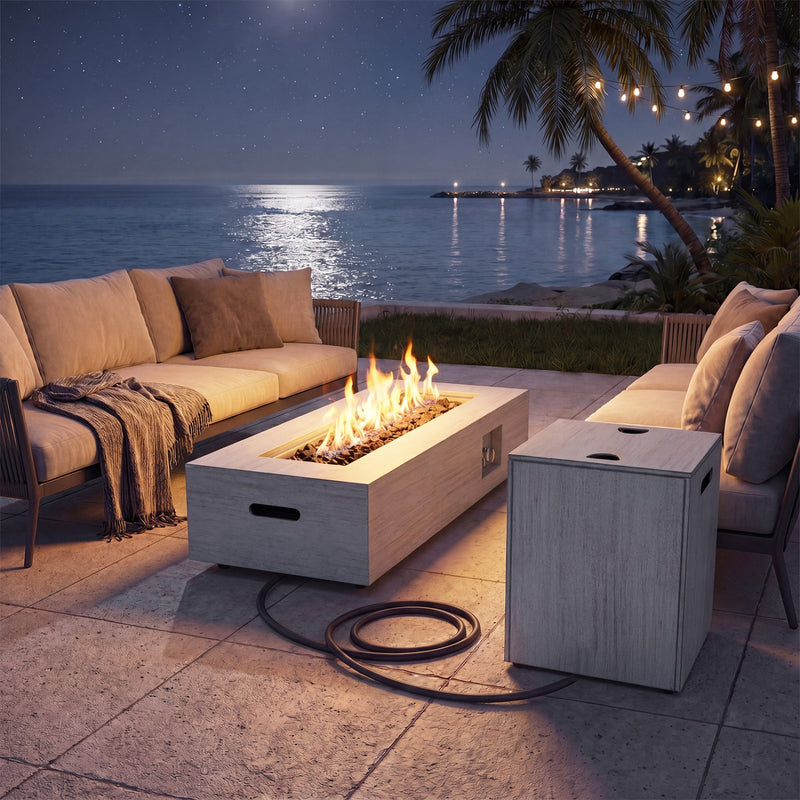 Costway - 42 Inch 50 000 BTU Outdoor Rectangular Fire Table with Tank Holder
