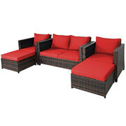 Costway - 5 Pieces Patio Cushioned Rattan Furniture Set-Red
