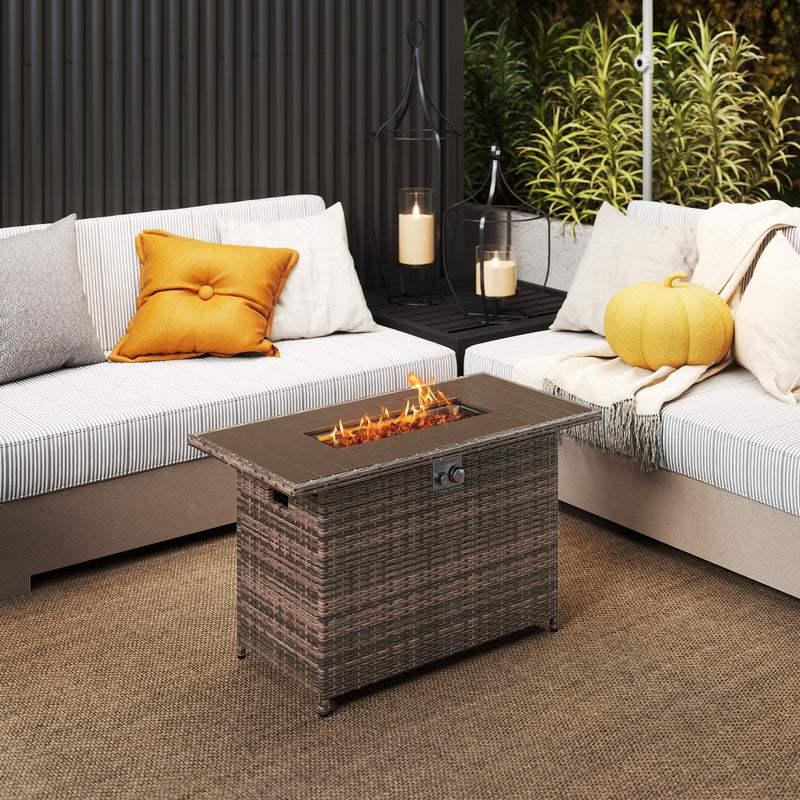 Costway - 44.5 Inch Propane Fire Pit Table Rattan Gas 2-in-1 with Stainless Steel Burner-Brown