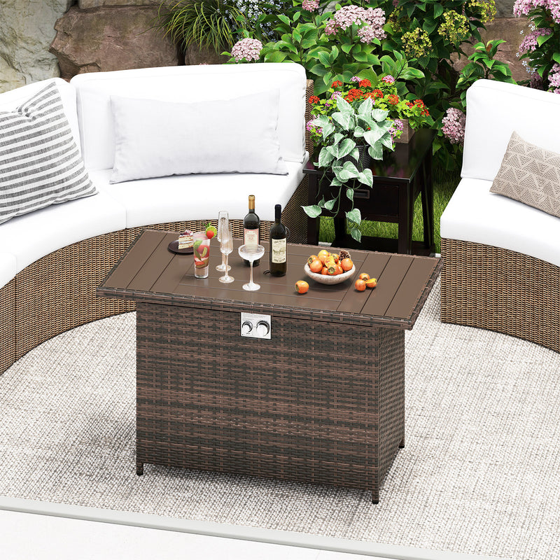 Costway - 44.5 Inch Propane Fire Pit Table Rattan Gas 2-in-1 with Stainless Steel Burner-Brown