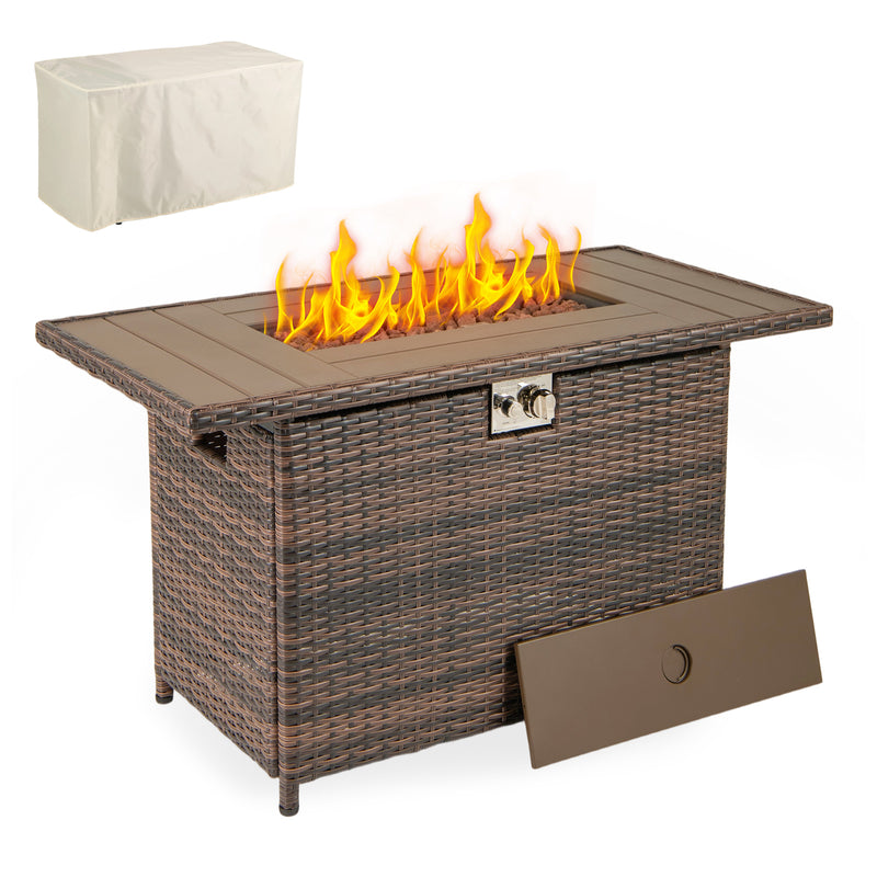 Costway - 44.5 Inch Propane Fire Pit Table Rattan Gas 2-in-1 with Stainless Steel Burner-Brown