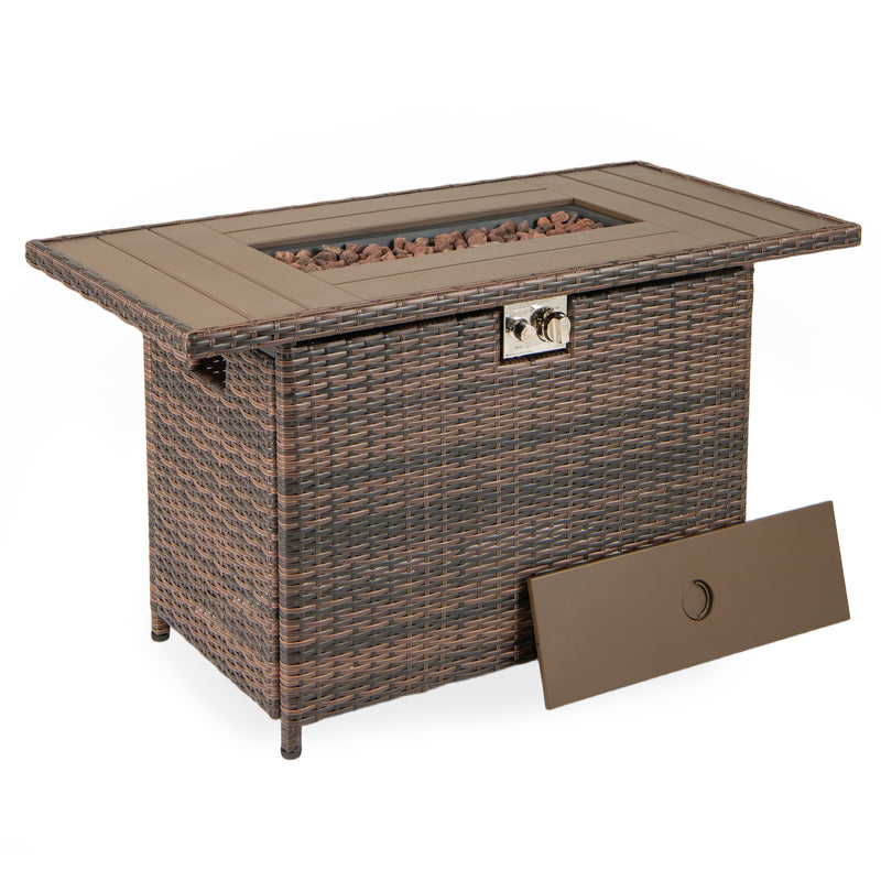 Costway - 44.5 Inch Propane Fire Pit Table Rattan Gas 2-in-1 with Stainless Steel Burner-Brown