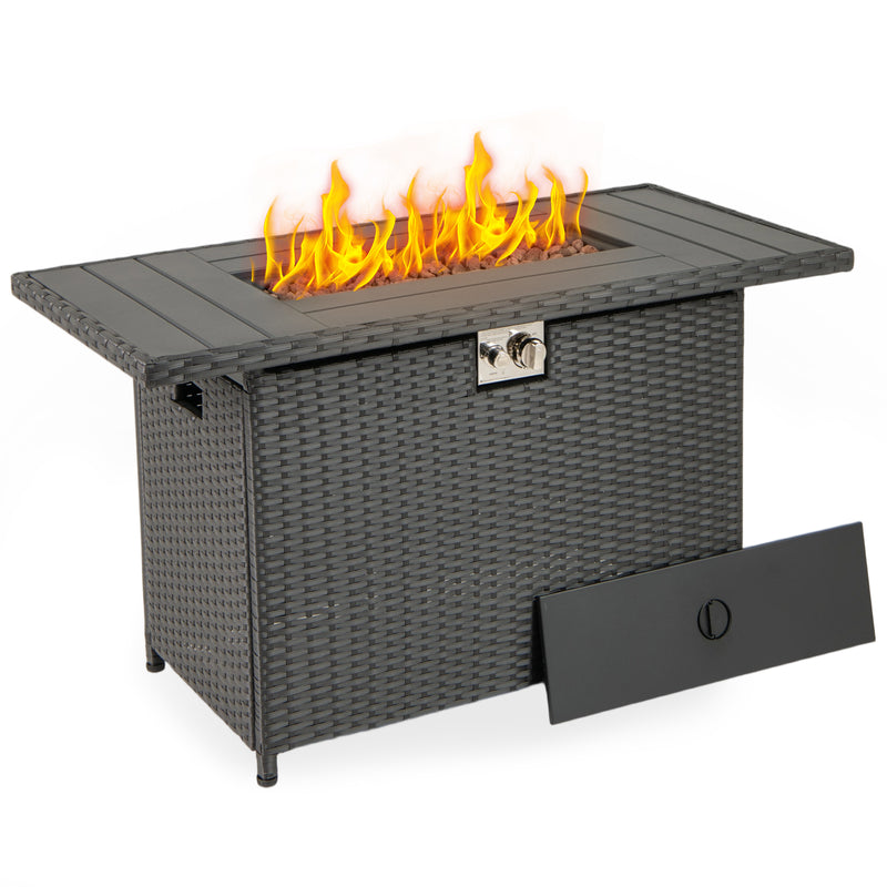 Costway - 44.5 Inch Propane Fire Pit Table Rattan Gas 2-in-1 with Stainless Steel Burner-Black