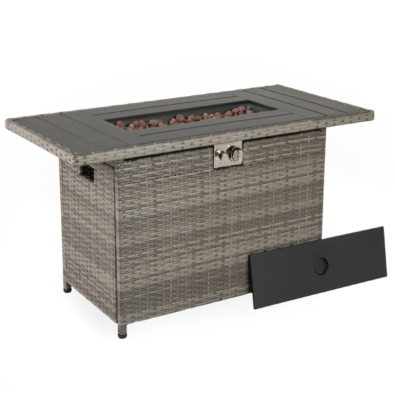 Costway - 44.5 Inch Propane Fire Pit Table Rattan Gas 2-in-1 with Stainless Steel Burner-Gray