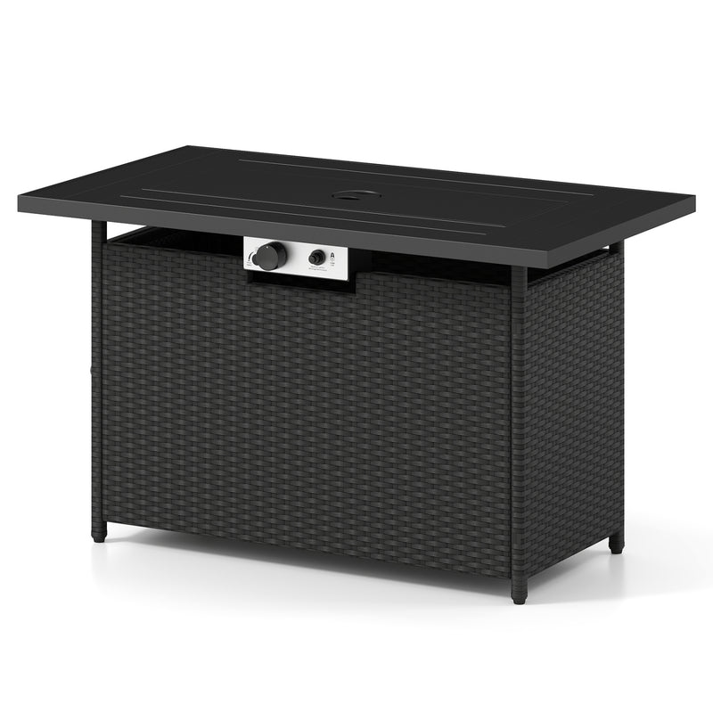 Costway - 44.5 Inch Propane Fire Pit Table Rattan Gas 2-in-1 with Stainless Steel Burner-Black & Gray