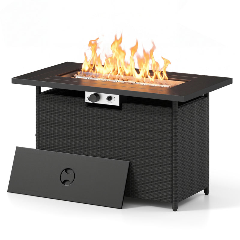 Costway - 44.5 Inch Propane Fire Pit Table Rattan Gas 2-in-1 with Stainless Steel Burner-Black & Gray