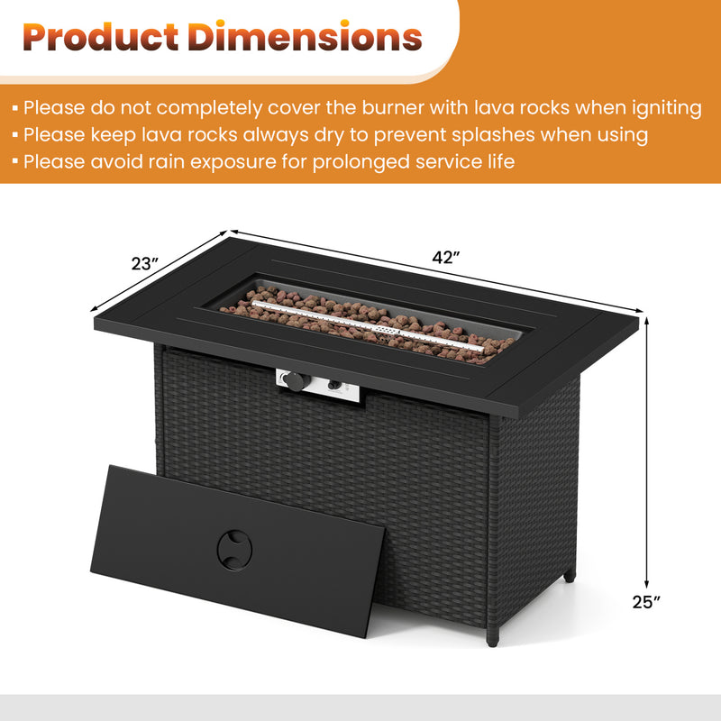 Costway - 44.5 Inch Propane Fire Pit Table Rattan Gas 2-in-1 with Stainless Steel Burner-Black & Gray