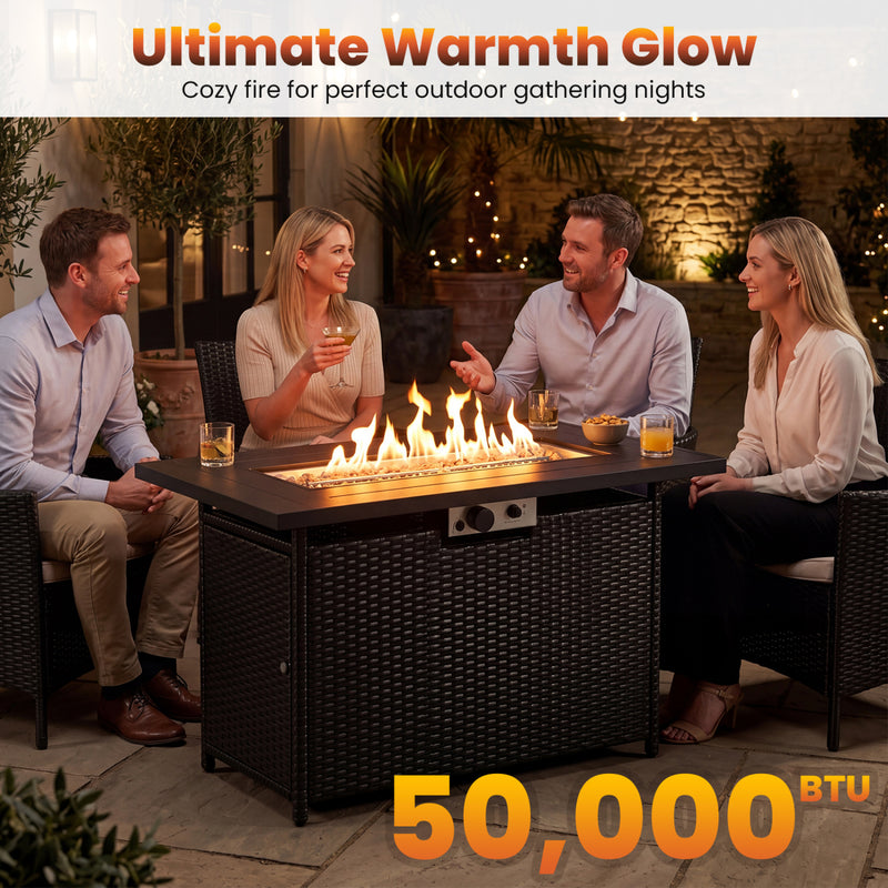 Costway - 44.5 Inch Propane Fire Pit Table Rattan Gas 2-in-1 with Stainless Steel Burner-Black & Gray