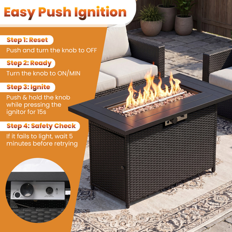 Costway - 44.5 Inch Propane Fire Pit Table Rattan Gas 2-in-1 with Stainless Steel Burner-Black & Gray