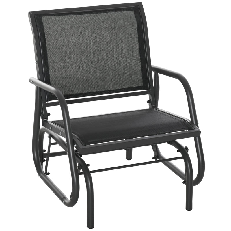 Outsunny - Patio Glider Outdoor Glider Chair with Breathable Mesh Seat & Backrest, Armrests and Metal Frame, Black