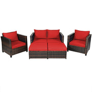 Costway - 5 Pieces Patio Cushioned Rattan Furniture Set-Red