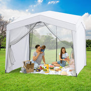 Costway - Pop up Canopy Tent wiht 4 Sidewalls Mesh Netting Wheeled Bag-White
