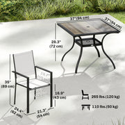Outsunny - 5 Piece Outdoor Patio Dining Set, Dining Table and 4 Stackable Chairs with Umbrella Hole, Shelf