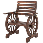 Outsunny - Wood Outdoor Patio Chair, Lounge Chair with Wagon Wheel Armrests, Slatted Wide Seat, Slanted Backrest, Carbonized