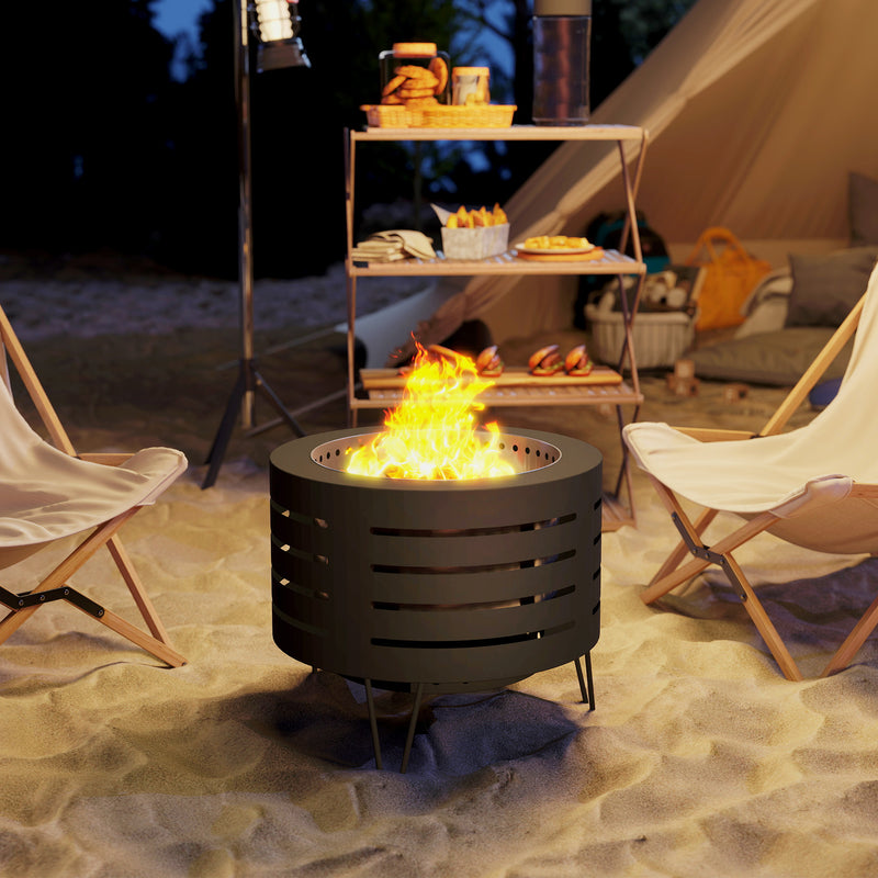 Outsunny - Round Fire Pit with Fire Poker, Portable Wood Burning Firepit with Ash Tray and Hairpin Legs, Outdoor Fireplace, Black