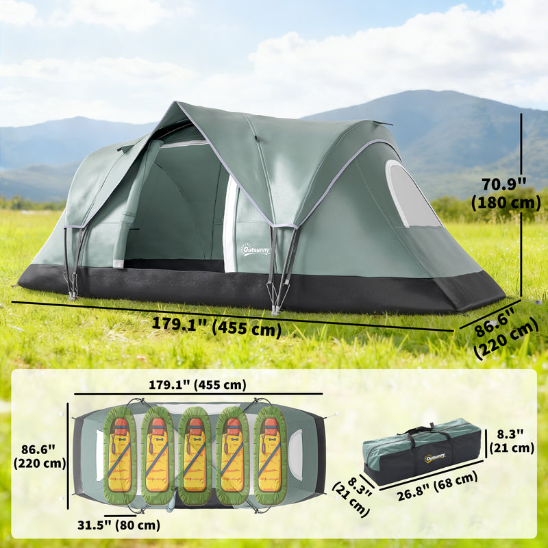 Outsunny - 5 Person Family Tent, Outdoor Camping Tent with Lighting Hook, Carrying Bag for Camping, Hiking and Travelling, Green