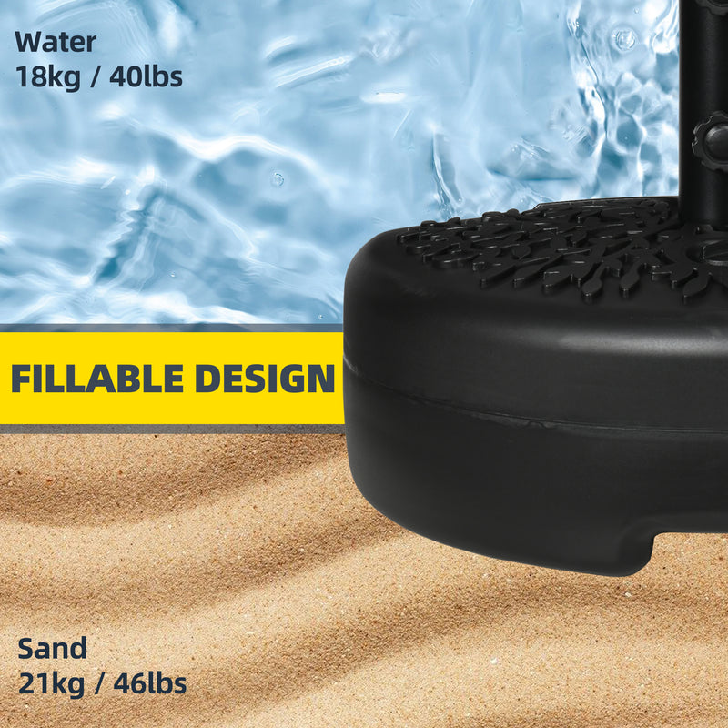 Plastic Half Round Umbrella Base, Sand or Water Filled Half Patio Umbrella Stand Holder 40lb Water or 46lb Sand, Black