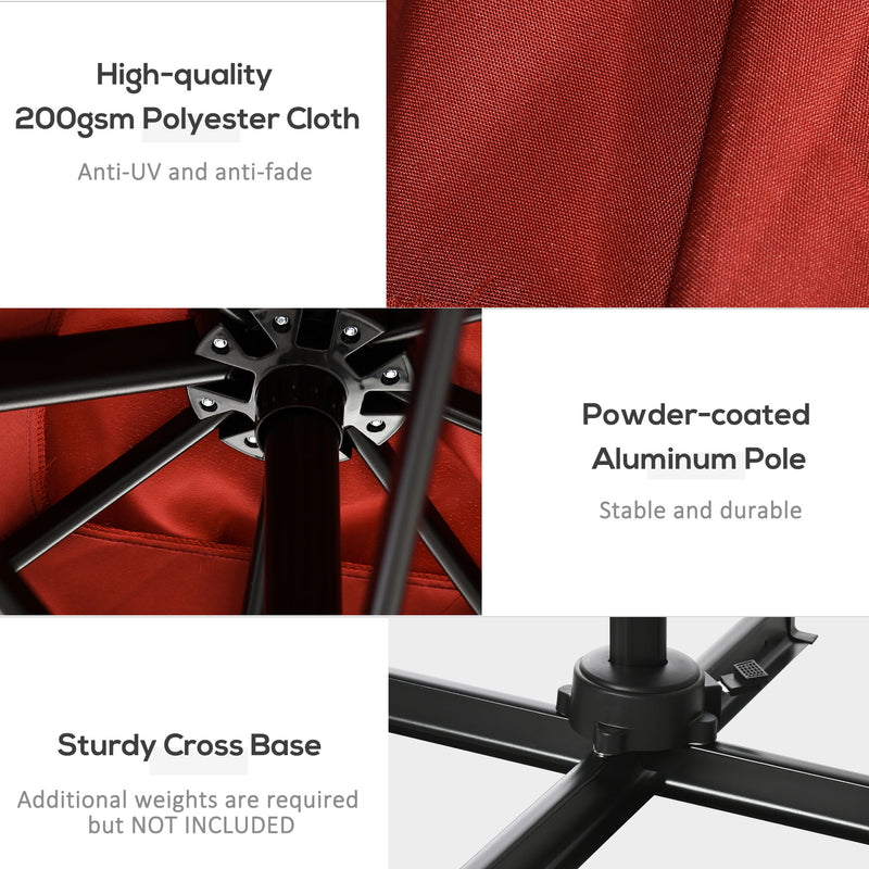 Outsunny - 8' x 8' Square Patio Hanging Offset Umbrella with 360° Rotation, Aluminum Outdoor Cantilever Parasol with Crank & Tilt, Sun Canopy Shelter with Cross Base, Wine Red — 84D-051V00WR