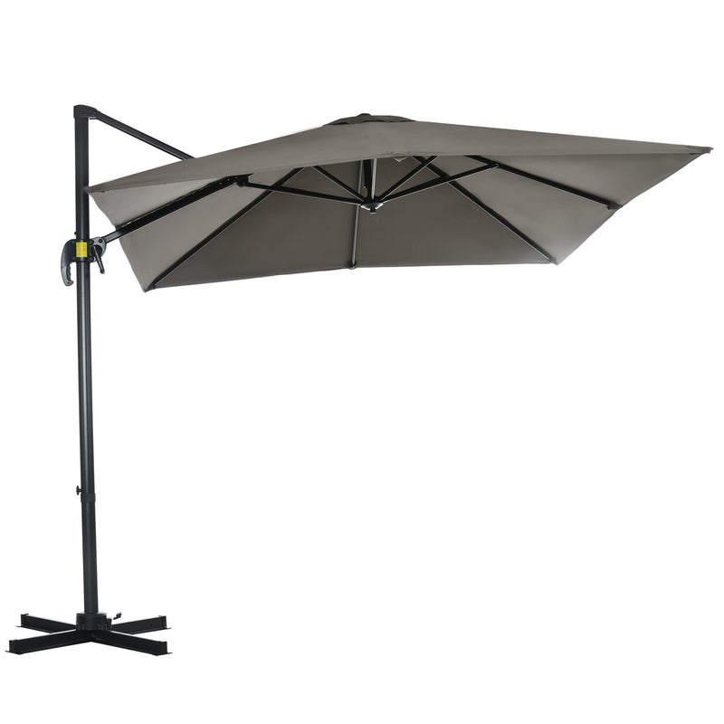 Outsunny - 8' x 8' Square Patio Hanging Offset Umbrella with 360° Rotation, Aluminum Outdoor Cantilever Market Parasol, Light Grey — 84D-051V00LG