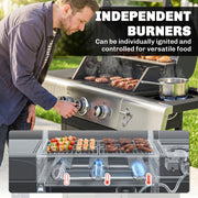 Outsunny - 3 Burner Propane Gas Grill with Side Burner, 36,000 BTU BBQ Grill with Cast Iron Grates, Wheels, Warming Rack, Cabinet