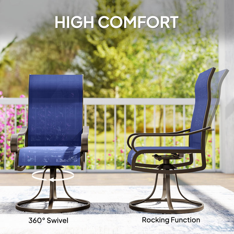 Outsunny - Patio Dining Chairs Set of 2, 360° Swivel Rocking Outdoor Chairs with Armrests, Breathable Mesh, Navy Blue