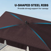 6.5x4ft Rectangle Patio Umbrella Aluminum Tilt Adjustable Garden Parasol Sun Shade Outdoor Canopy Coffee
