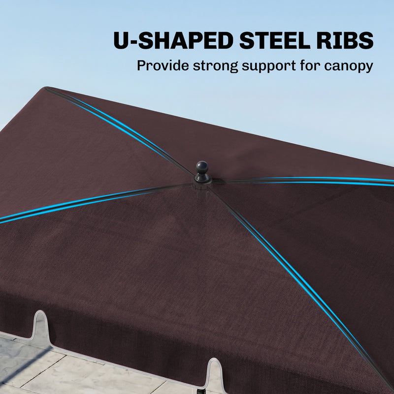 6.5x4ft Rectangle Patio Umbrella Aluminum Tilt Adjustable Garden Parasol Sun Shade Outdoor Canopy Coffee