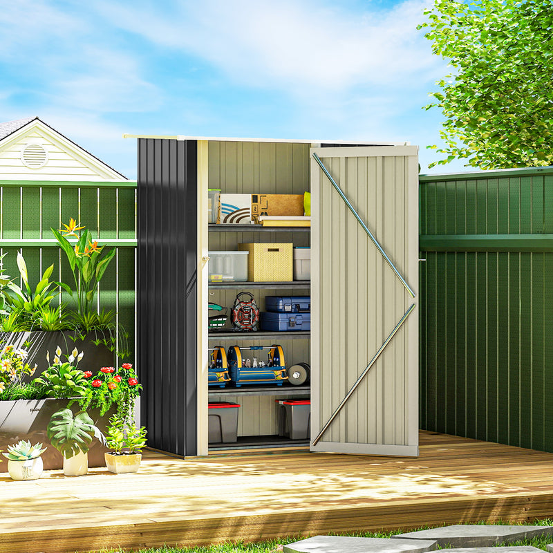 5 x 3ft Outdoor Storage Shed Metal Garden Shed Cabanon with Sloped Roof, Lockable Door for Tool, Grey