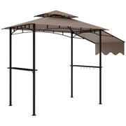 Outsunny - 8' x 5' Grill Gazebo, Double Tiered Barbecue Grill Gazebo Shelter with Side Awning, 2 Side Shelves, 6 Hooks, Khaki
