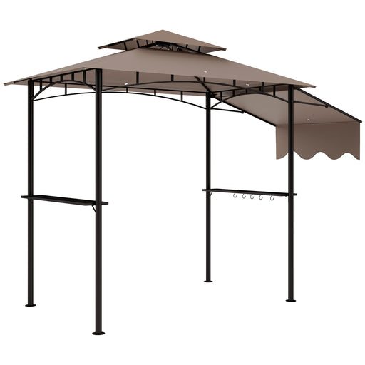 Outsunny - 8' x 5' Grill Gazebo, Double Tiered Barbecue Grill Gazebo Shelter with Side Awning, 2 Side Shelves, 6 Hooks, Khaki