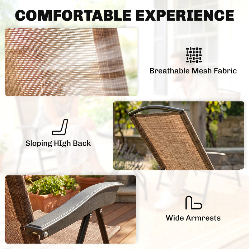 Outsunny - Folding Outdoor Bistro Set, Patio Table and Chairs with Reclining Backrest and Round Dining Table, Brown