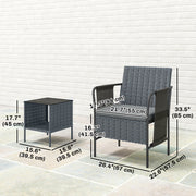 Outsunny - 3 Piece Wicker Patio Furniture Set, Outdoor Bistro Set, Side Pockets, Mesh Seat, 2 Tier Glass Table, Cushions, Grey